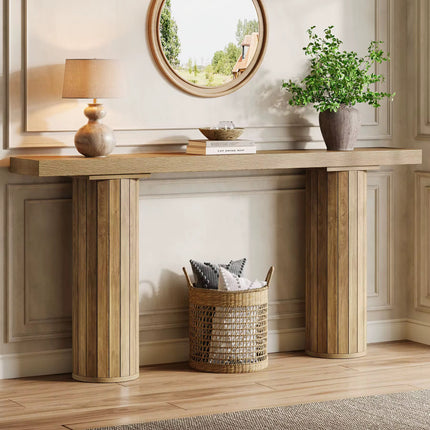 Table console extra longue de ferme de 63 pouces, table de canapé rectangulaire en bois derrière le canapé
