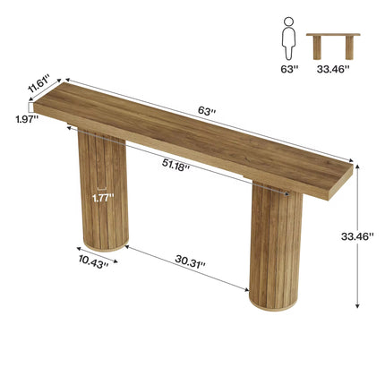 Table console extra longue de ferme de 63 pouces, table de canapé rectangulaire en bois derrière le canapé