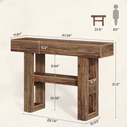 Table console ferme de 41.34 pouces table de canapé étroite à 2 niveaux derrière le canapé