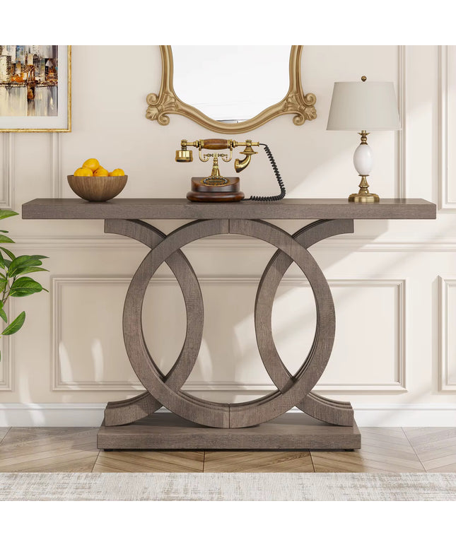 Mobilier d’entrée moderne antique rustique marron rétro bois ferme entrée couloir table console 140 cm avec base géométrique