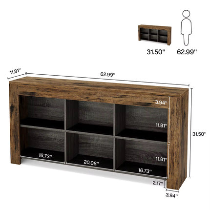 Table console avec rangement, table de canapé longue et étroite de 63 pouces, table d’entrée avec 6 cubes, étagères de rangement ferme