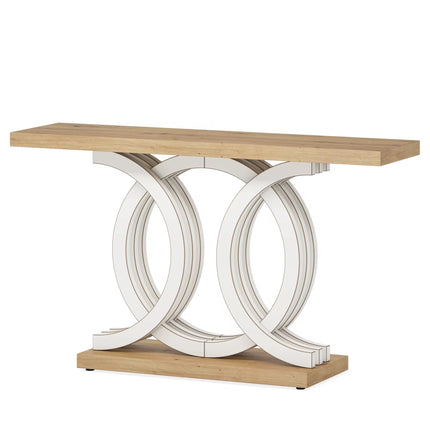 Mobilier d’entrée moderne antique rustique marron rétro bois ferme entrée couloir table console 140 cm avec base géométrique