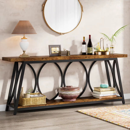 Table console d’entrée à 2 niveaux , table de canapé derrière le canapé avec étagères de rangement