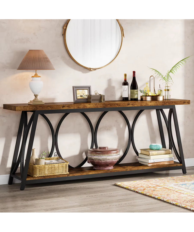 Table console d’entrée à 2 niveaux , table de canapé derrière le canapé avec étagères de rangement