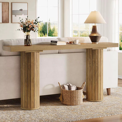 Table console extra longue de ferme de 63 pouces, table de canapé rectangulaire en bois derrière le canapé