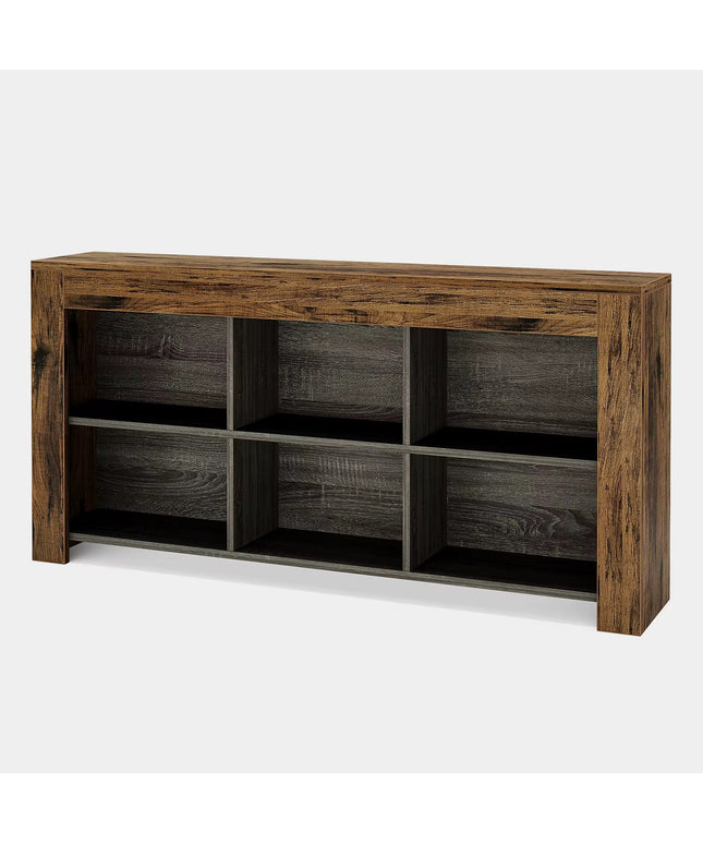 Table console avec rangement, table de canapé longue et étroite de 63 pouces, table d’entrée avec 6 cubes, étagères de rangement ferme