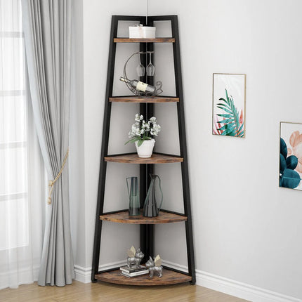 5-Tier Corner Shelf – 70” Tall Ladder Bookshelf for Living Room or Office