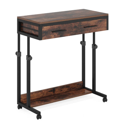 Height Adjustable Desk – Portable Rolling Side Table with Storage Drawers