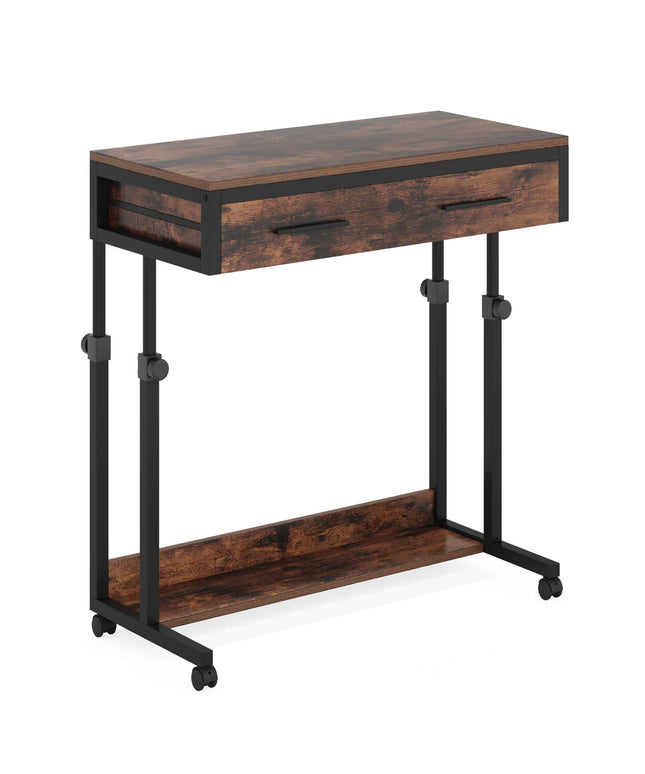 Height Adjustable Desk – Portable Rolling Side Table with Storage Drawers