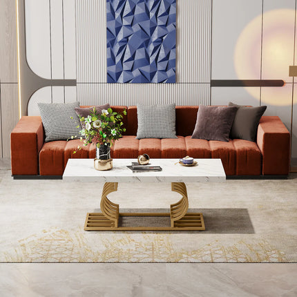 47” Modern Marble-Look Coffee Table with Artistic Metal Frame