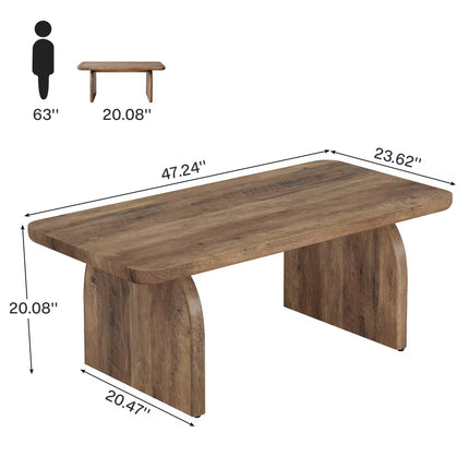 Table basse de ferme, table centrale en bois de 47 pouces avec coin arrondis, table de salon rectangulaire