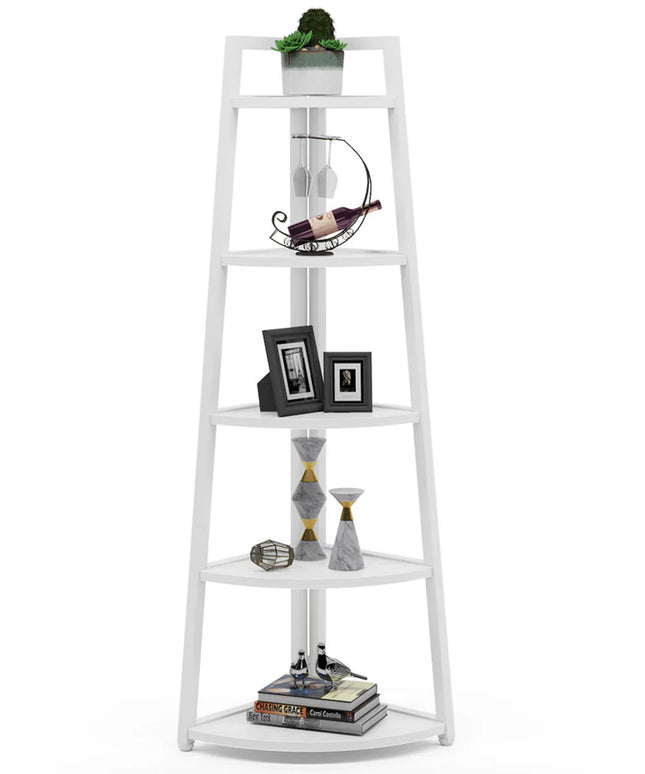 5-Tier Corner Shelf – 70” Tall Ladder Bookshelf for Living Room or Office