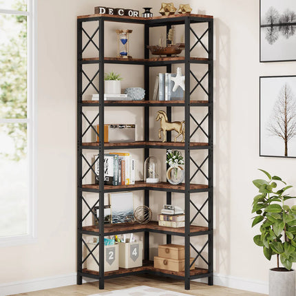 7-Tier Corner Bookshelf – Tall Corner Bookcase Storage Display Rack
