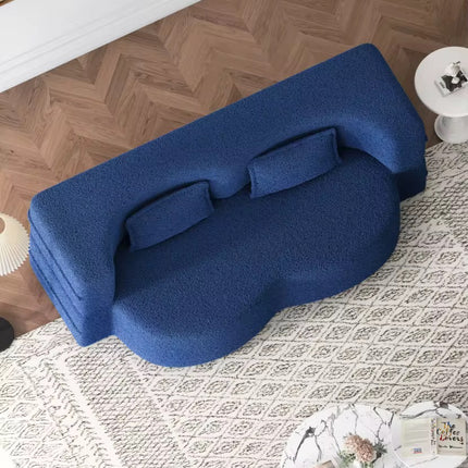 Modern single sofa bed in Teddy fabric filled with foam, convertible 15-inch full-size folding mattress for apartment living