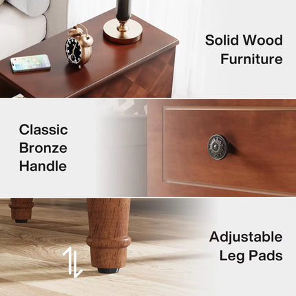 Modern solid wood side table, fully assembled with slim bedside drawers; pre-assembled side table