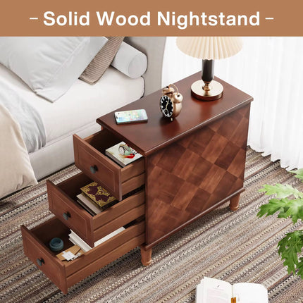 Modern solid wood side table, fully assembled with slim bedside drawers; pre-assembled side table