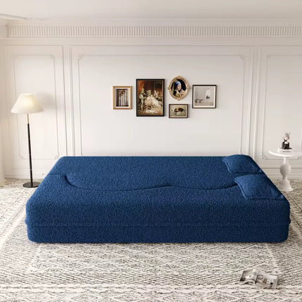 Modern single sofa bed in Teddy fabric filled with foam, convertible 15-inch full-size folding mattress for apartment living