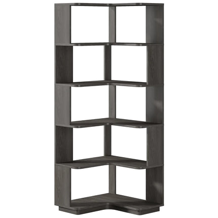 6-Tier Corner Bookshelf – 64.96” Tall Corner Bookcase with Anti-Drop Panel