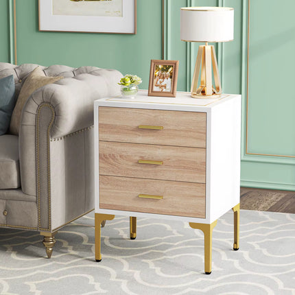 3 Modern bedside table drawers in white gold with 3D gold sheck pattern for the living room, bedroom