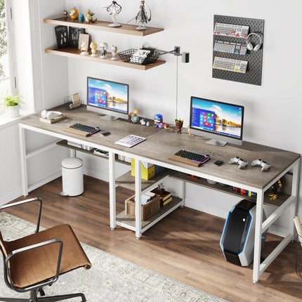78.7” Double Computer Desk – Two Person Workstation with Storage Shelves