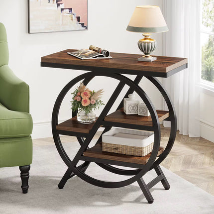Table d’appoint pour salon, table d’appoint étroite en 3 niveaux avec rangement