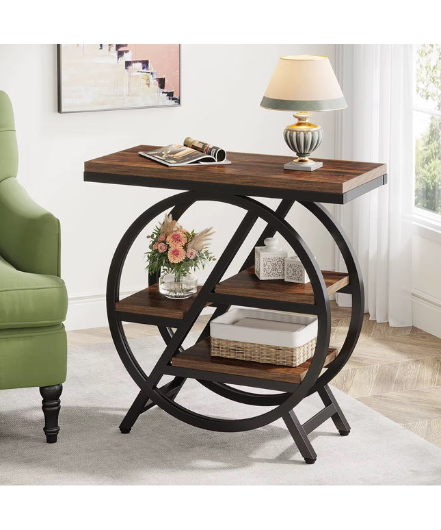 Table d’appoint pour salon, table d’appoint étroite en 3 niveaux avec rangement