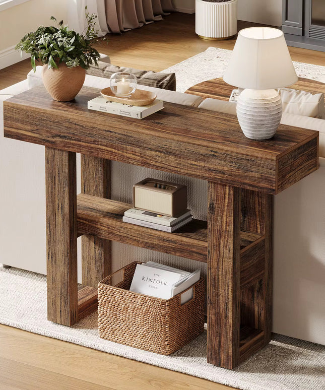Table console ferme de 41.34 pouces table de canapé étroite à 2 niveaux derrière le canapé