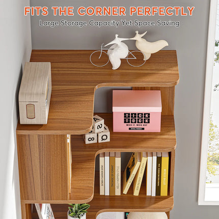 6-Tier Corner Bookshelf – 64.96” Tall Corner Bookcase with Anti-Drop Panel