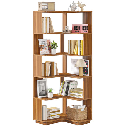 6-Tier Corner Bookshelf – 64.96” Tall Corner Bookcase with Anti-Drop Panel