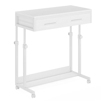 Height Adjustable Desk – Portable Rolling Side Table with Storage Drawers