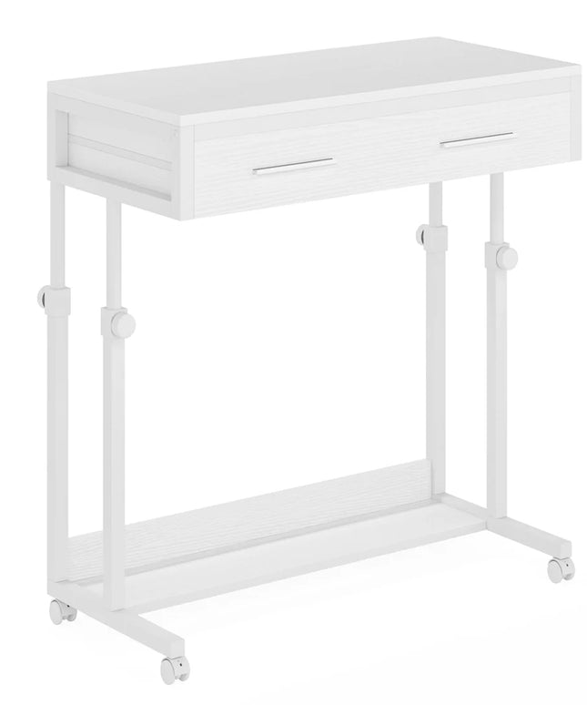 Height Adjustable Desk – Portable Rolling Side Table with Storage Drawers