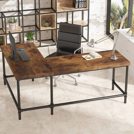 Industrial 67” L-Shaped Computer Desk – Reversible Home Office Table