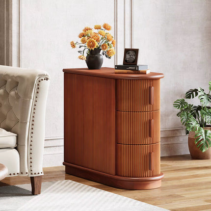 Modern wooden side table with three drawers