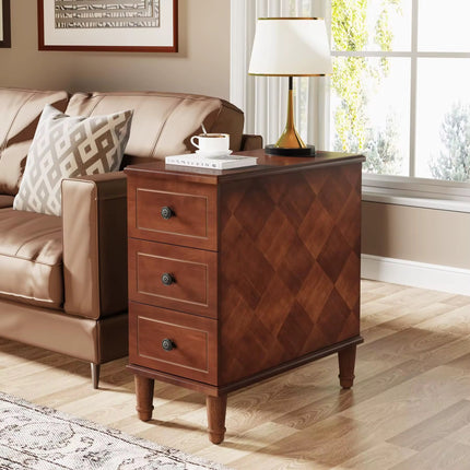 Modern solid wood side table, fully assembled with slim bedside drawers; pre-assembled side table