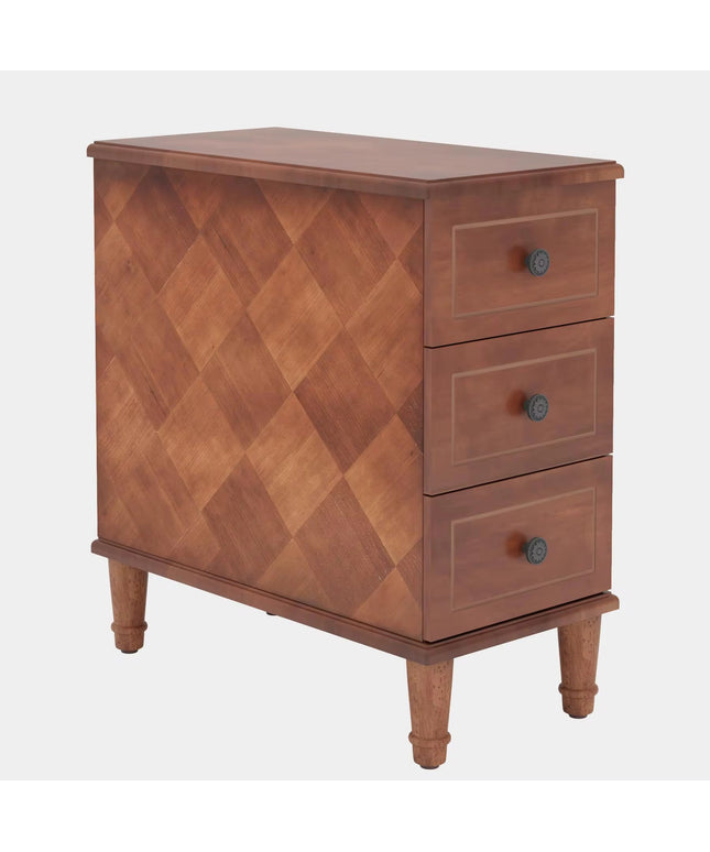 Modern solid wood side table, fully assembled with slim bedside drawers; pre-assembled side table