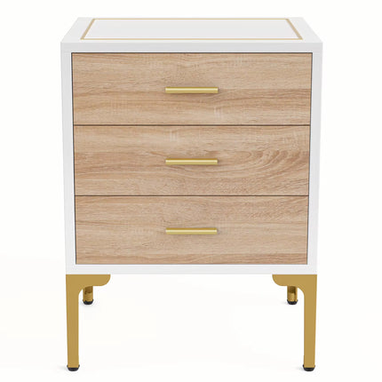 3 Modern bedside table drawers in white gold with 3D gold sheck pattern for the living room, bedroom