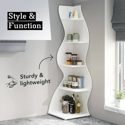 5-Tier Corner Shelf – Modern Wall Corner Bookshelf &amp; Display Bookcase