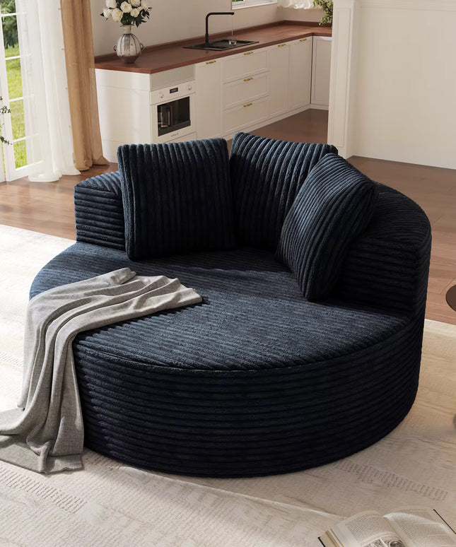 Round, single-seater sofa chair made of vacuum-compressed foam