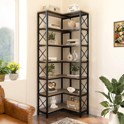 7-Tier Corner Bookshelf – Tall Corner Bookcase Storage Display Rack
