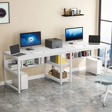 78.7” Double Computer Desk – Two Person Workstation with Storage Shelves