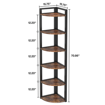 6-Tier Corner Shelf – Small Corner Bookshelf Storage &amp; Display Rack