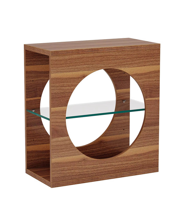 Narrow 3-tier sofa side table with adjustable tempered glass storage shelf