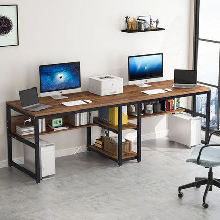 78.7” Double Computer Desk – Two Person Workstation with Storage Shelves