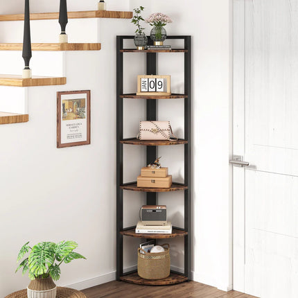 6-Tier Corner Shelf – Small Corner Bookshelf Storage &amp; Display Rack