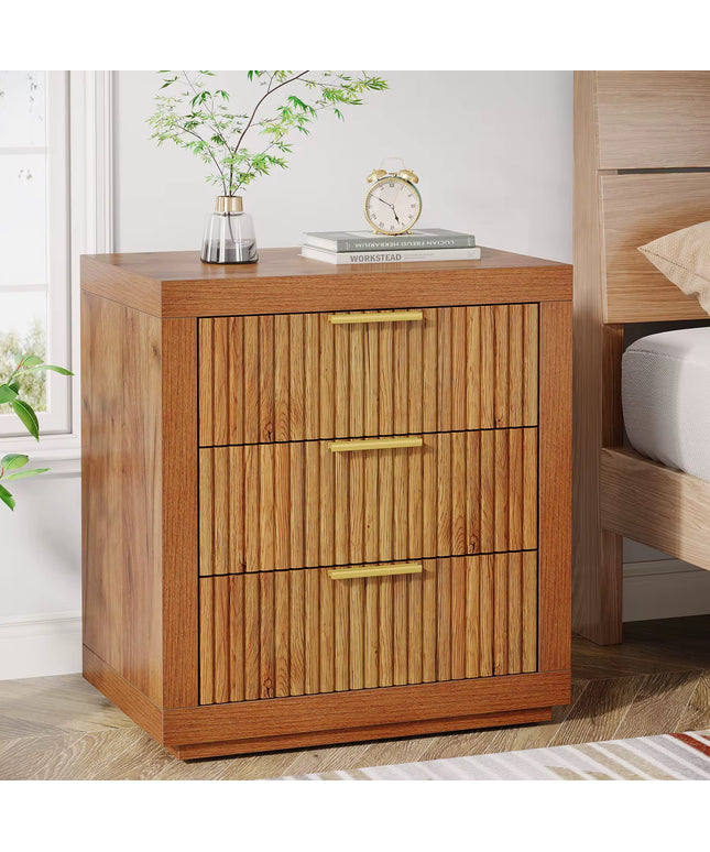 Farmhouse wooden bedside table storage cabinet with 3 drawers end table basic bedside tables