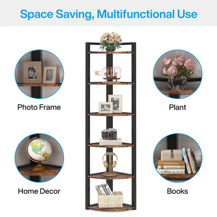 6-Tier Corner Shelf – Small Corner Bookshelf Storage &amp; Display Rack