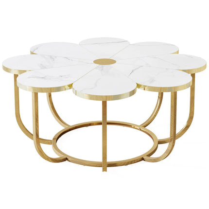 Flower Design Coffee Table, Modern Faux Marble Centerpiece Table for Home