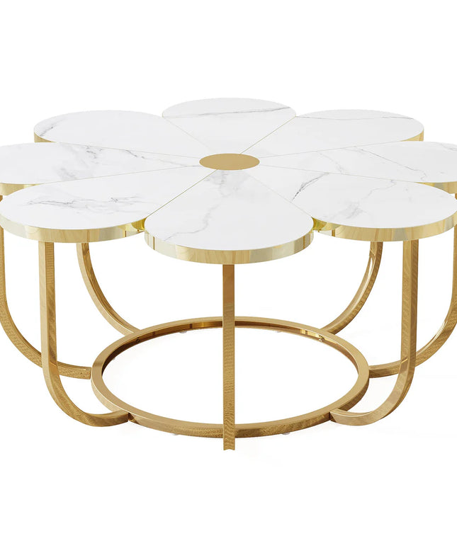 Flower Design Coffee Table, Modern Faux Marble Centerpiece Table for Home