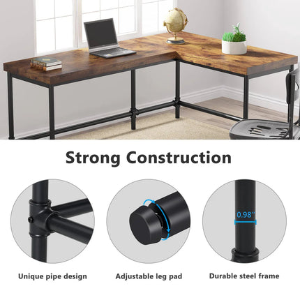 Industrial 67” L-Shaped Computer Desk – Reversible Home Office Table