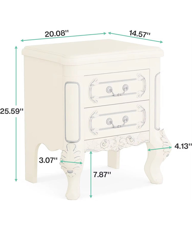 Modern wooden bedroom furniture luxury bedside table with 2 drawers white cream for bedside